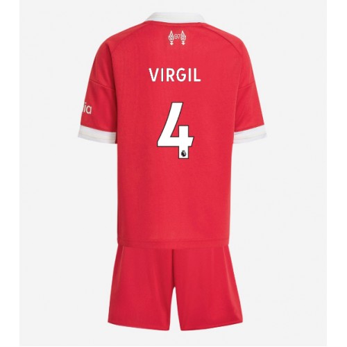 Liverpool Virgil van Dijk #4 Primera Equipación Niños 2025-26 Manga Corta (+ Pantalones cortos)